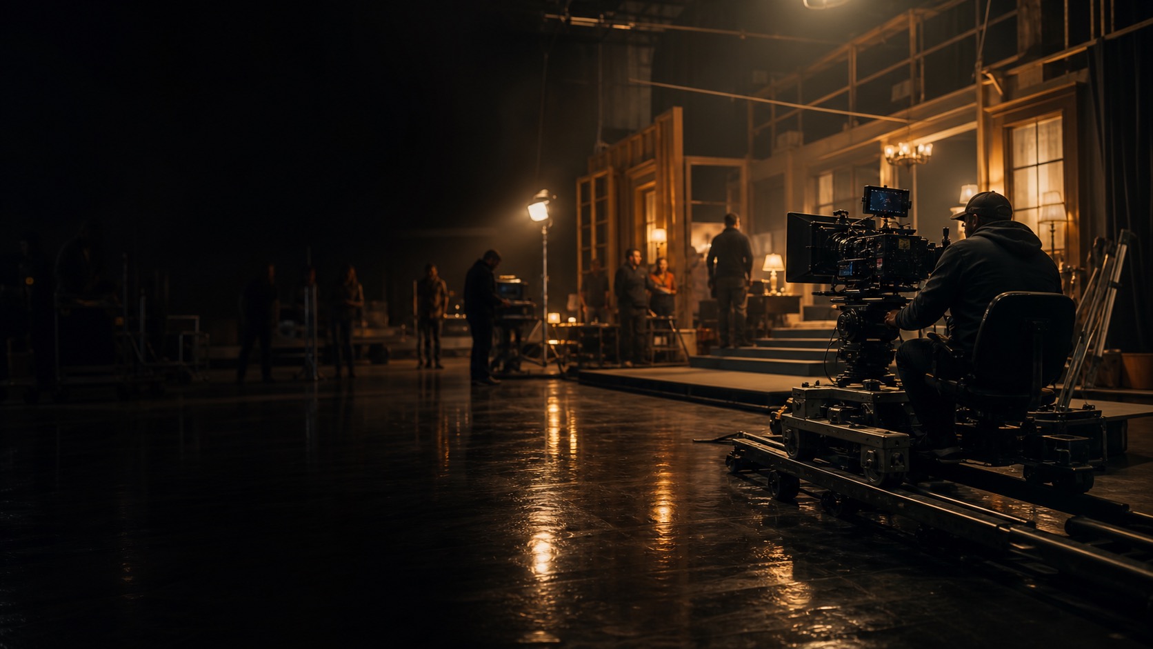 Professional production leadership working on a cinematic soundstage